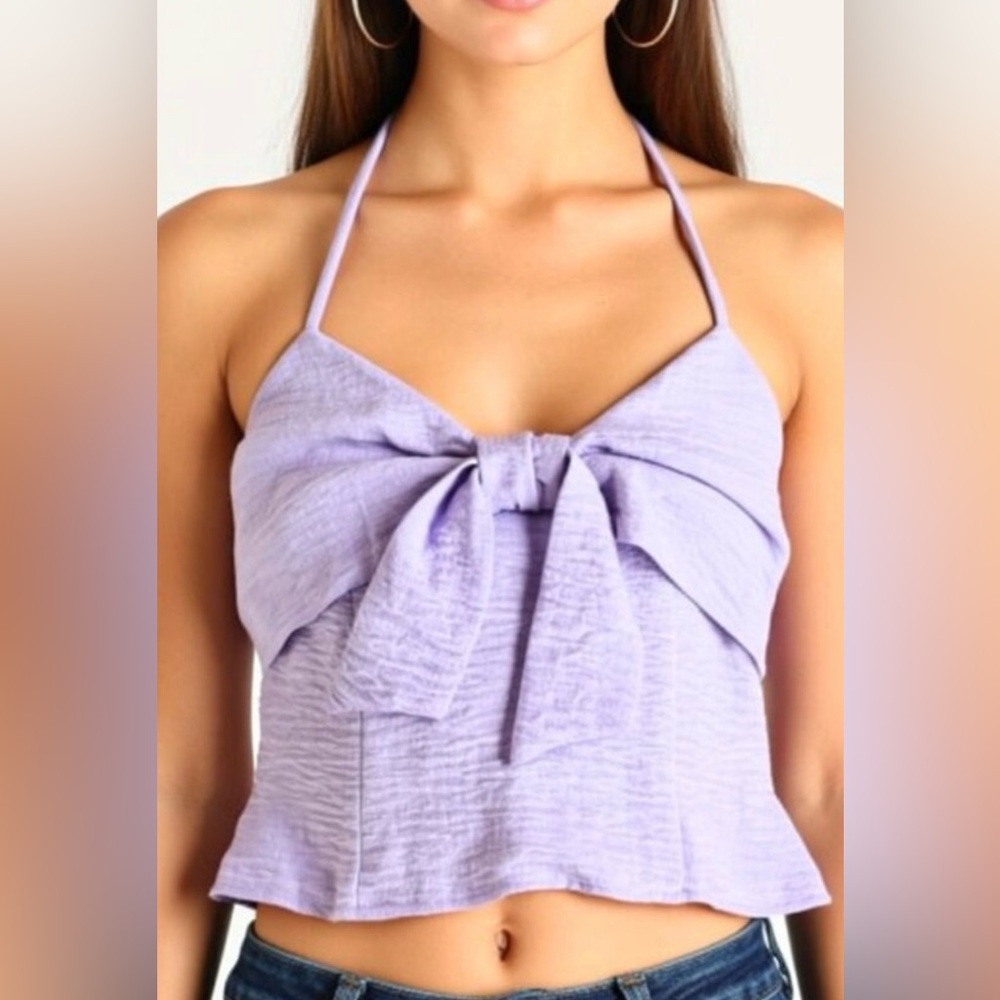 Sienna Sky Lavender Bow Crop Top Size L with Spaghetti Straps NWT